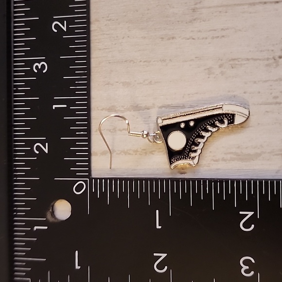 Black Converse Style Silver Tone Earrings 925S Sterling Post ER - Picture 2 of 3